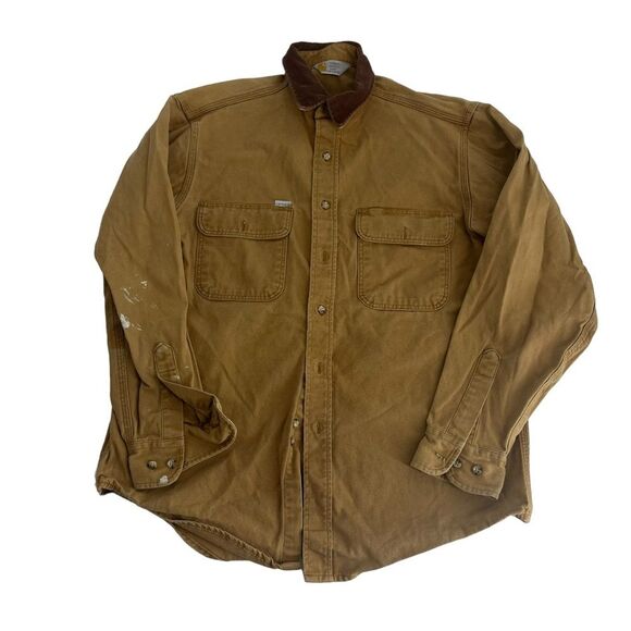 Carhartt Other - Vintage Carhartt Shirt Mens Large Camel Tan Detroit Button‎ Up Rugged Wear Duck